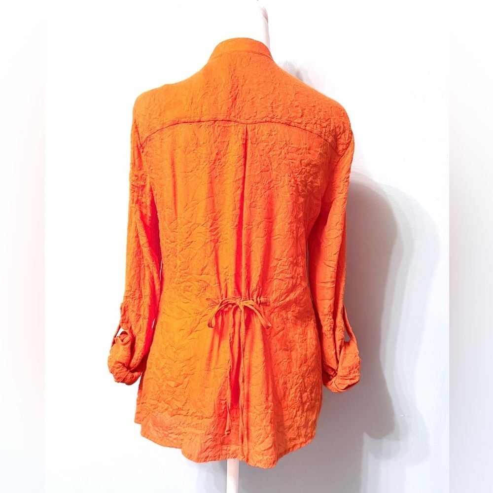 #5)  Choices Orange Button Down Shirt with tie back